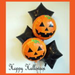 ハロウィンスターバルーンブーケ　ブラックスターとおばけかぼちゃの　5バルーンセット　ヘリウムガス入り