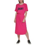 ダナ キャラン ニューヨーク (DKNY) レディース ワンピース ワンピース・ドレス [Short Sleeve Logo Drawstring Dress] Lip Gloss/Black
