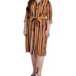 ニューヨークコレクション レディース ワンピース トップス Plus Size Printed Shirtdress Mustard Stripe