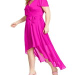 ダナ キャラン ニューヨーク レディース ワンピース トップス Plus Size Flutter-Sleeve V-Neck Wrap Dress Raspberry