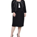 ニューヨークコレクション レディース ワンピース トップス Women's Plus Size 3/4 Sleeve Jacket and Dress Black