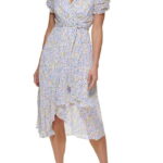 ダナ キャラン ニューヨーク レディース ワンピース トップス Women's Floral Midi Dress with Tie Waist Cream Multi