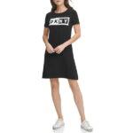ダナ キャラン ニューヨーク レディース ワンピース トップス Short Sleeve Logo Fit-and-Flare Tee Dress Black